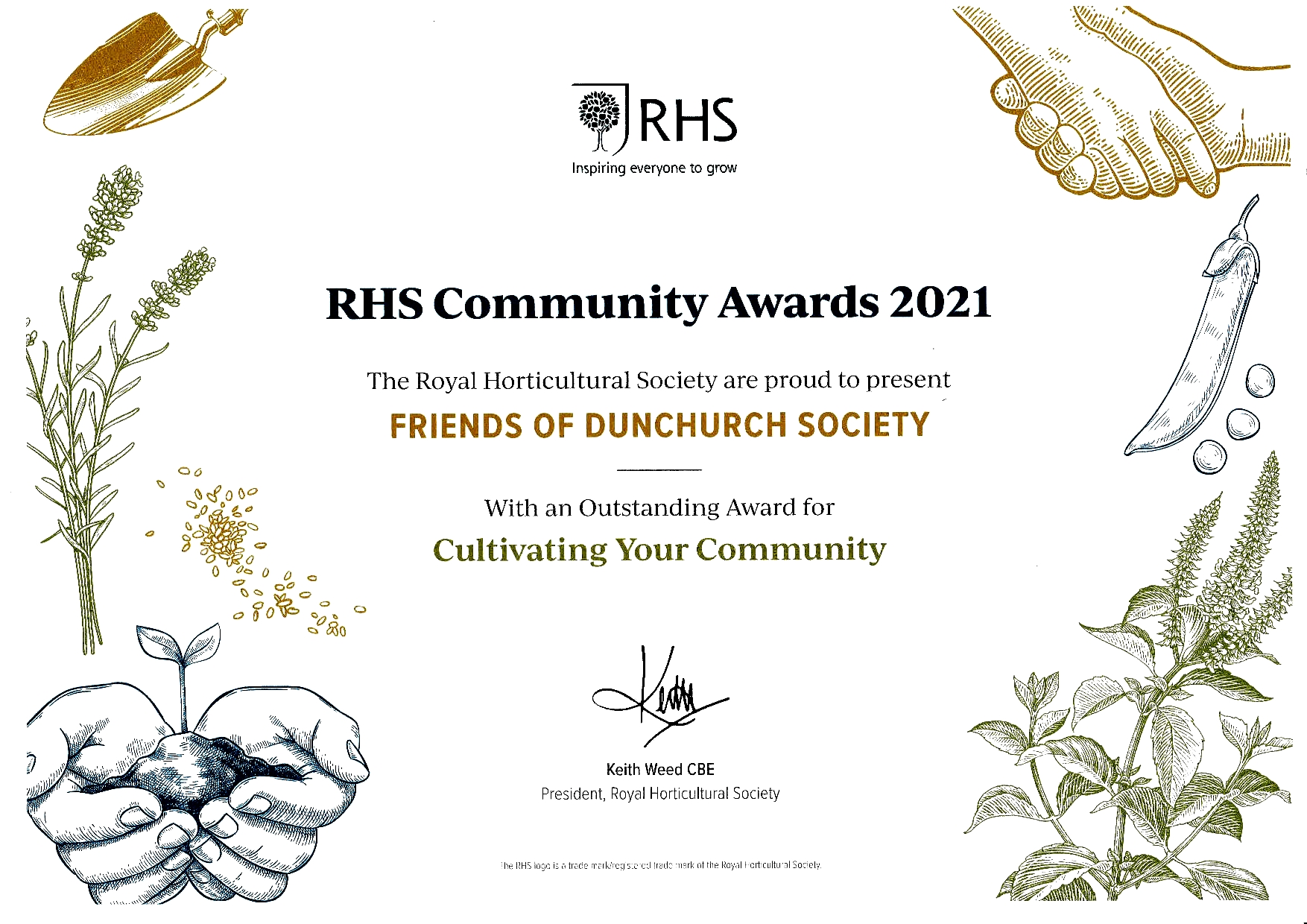 2022 RHS Community Awards - Cultivating Your Community Certificate